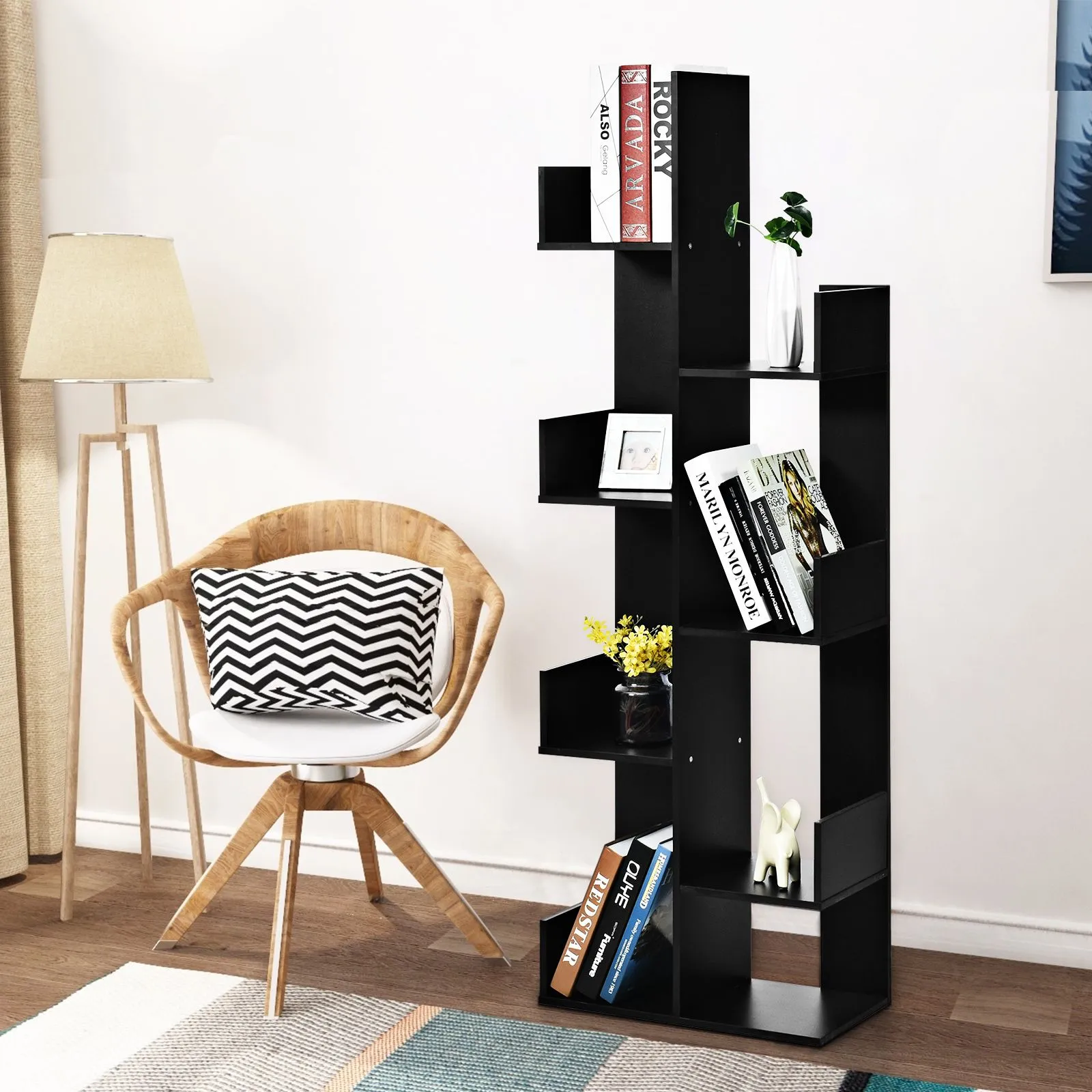 Costway 8 Tier Bookshelf Storage Display Floor Standing Bookcase Shelving Organizer Home in Black 5