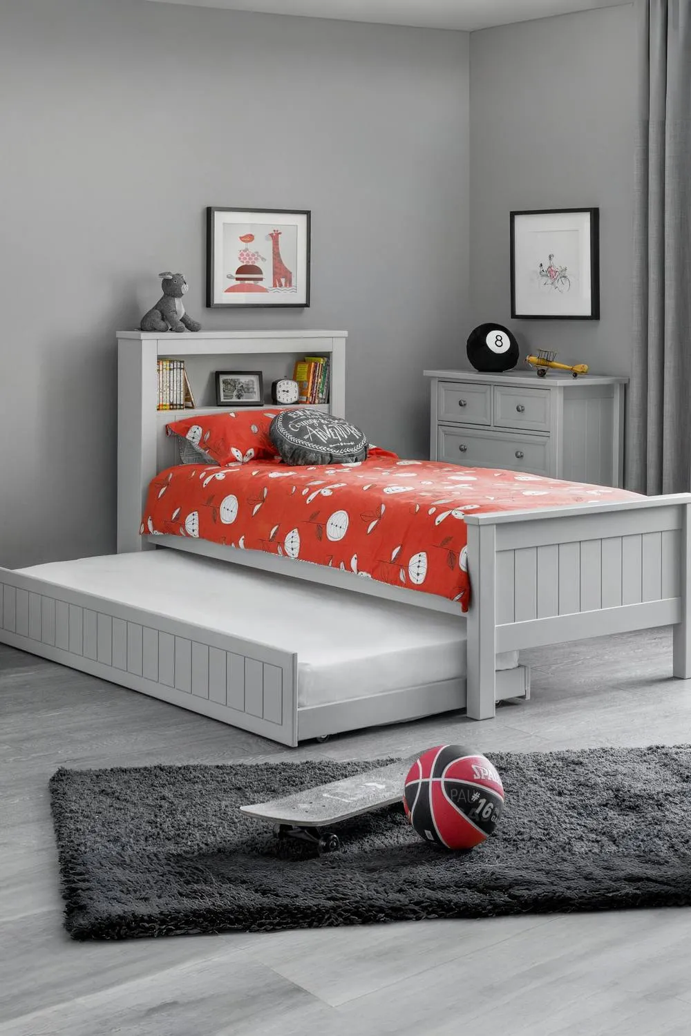 Julian Bowen Maine Bookcase Bed with Underbed Trundle in Grey 2