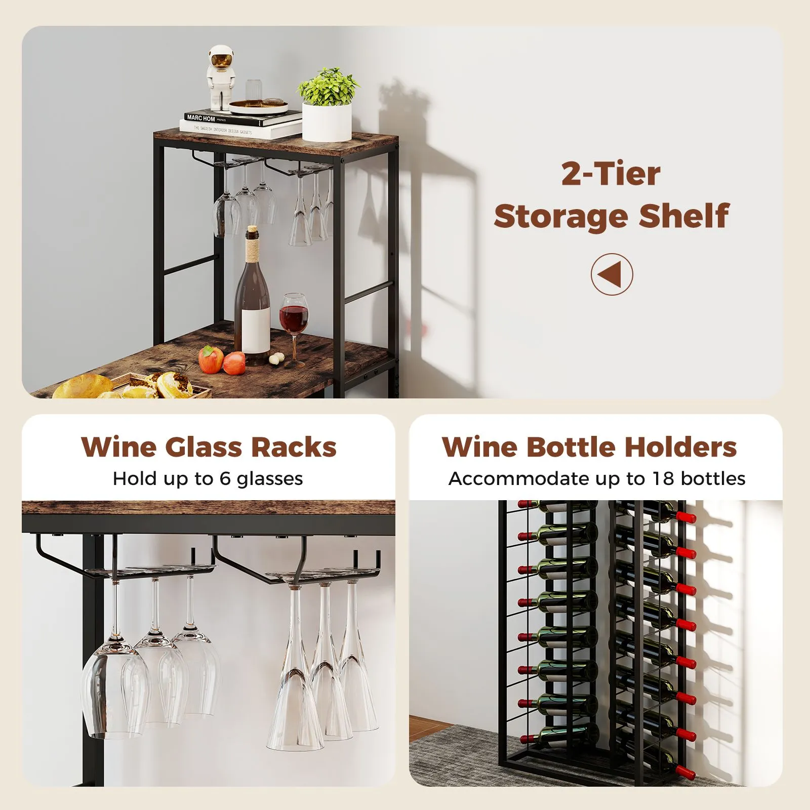 Costway Bar Table Tall Kitchen Island Table with Foldable Tabletop in Brown 4
