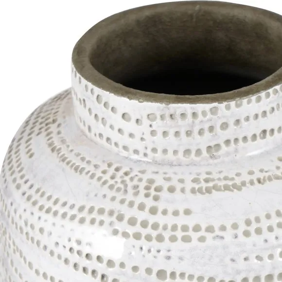 Pacific Alina White Dot Design Small Stoneware Vase, White 2