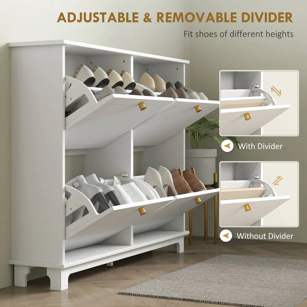 HOMCOM Narrow Shoe Cabinet with 4 Flip Drawers Adjustable Shelves, White 5