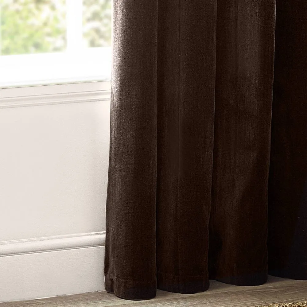 Yard Heavy Chenille Blackout Eyelet Curtain Pair in Brown 4