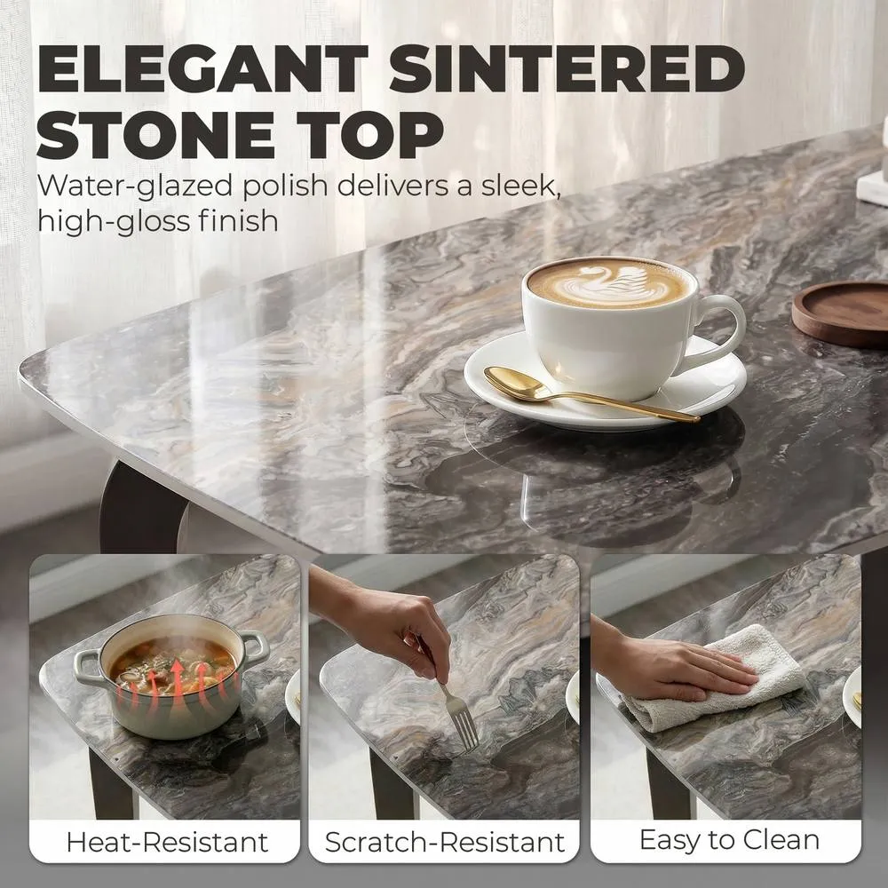 HOMCOM Dining Table for 4, Kitchen Table with Sintered Stone Tabletop in Brown 5