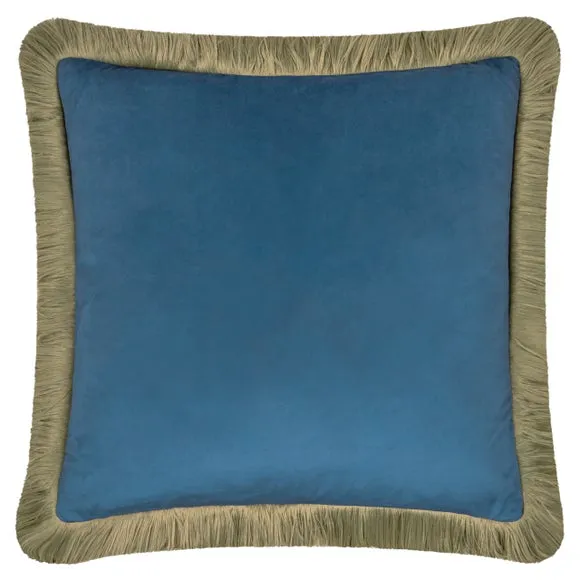 Furn Halo Fringed Velvet Cushion Petrol/Sage 50 X 50Cm, Blue 2