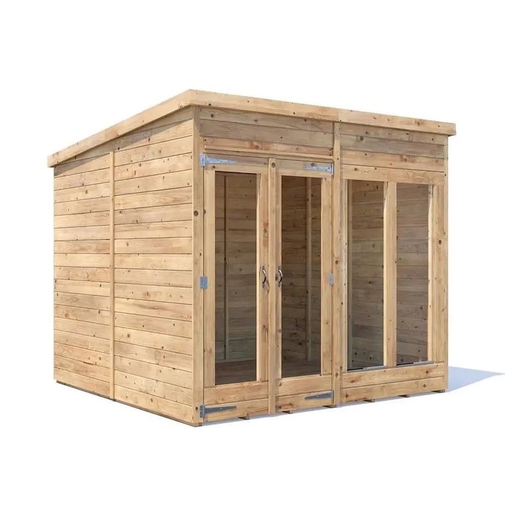 Dunster House Summerhouse 2.4m x 2.4m (8' x 8') Pent Roof, RagePanda Modular in Brown