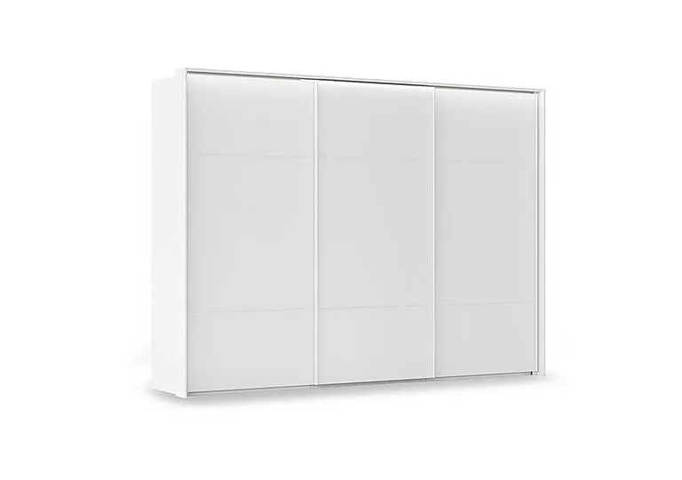 Haven 310cm 3 Door Slider Wardrobe with Décor Doors and Lights - Alpine White