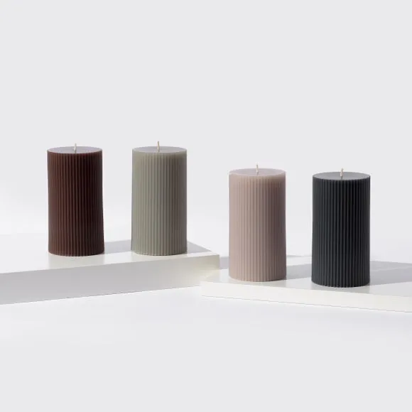 Unscented Ribbed Pillar Candle 3