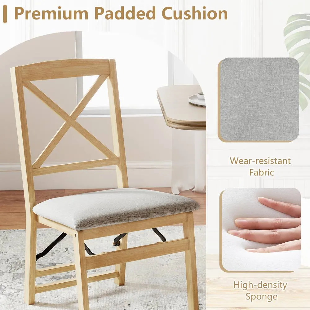 Costway 2PCS Folding Dining Chairs Kitchen Side Chairs W/ Padded Seat in Natural 4