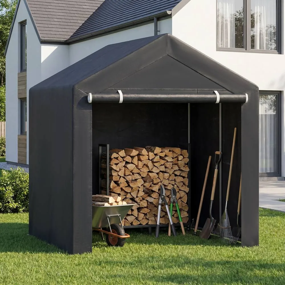 Costway 220x160CM Storage Shed Carport Garage Tent Galvanized Metal Shelter in Grey 5