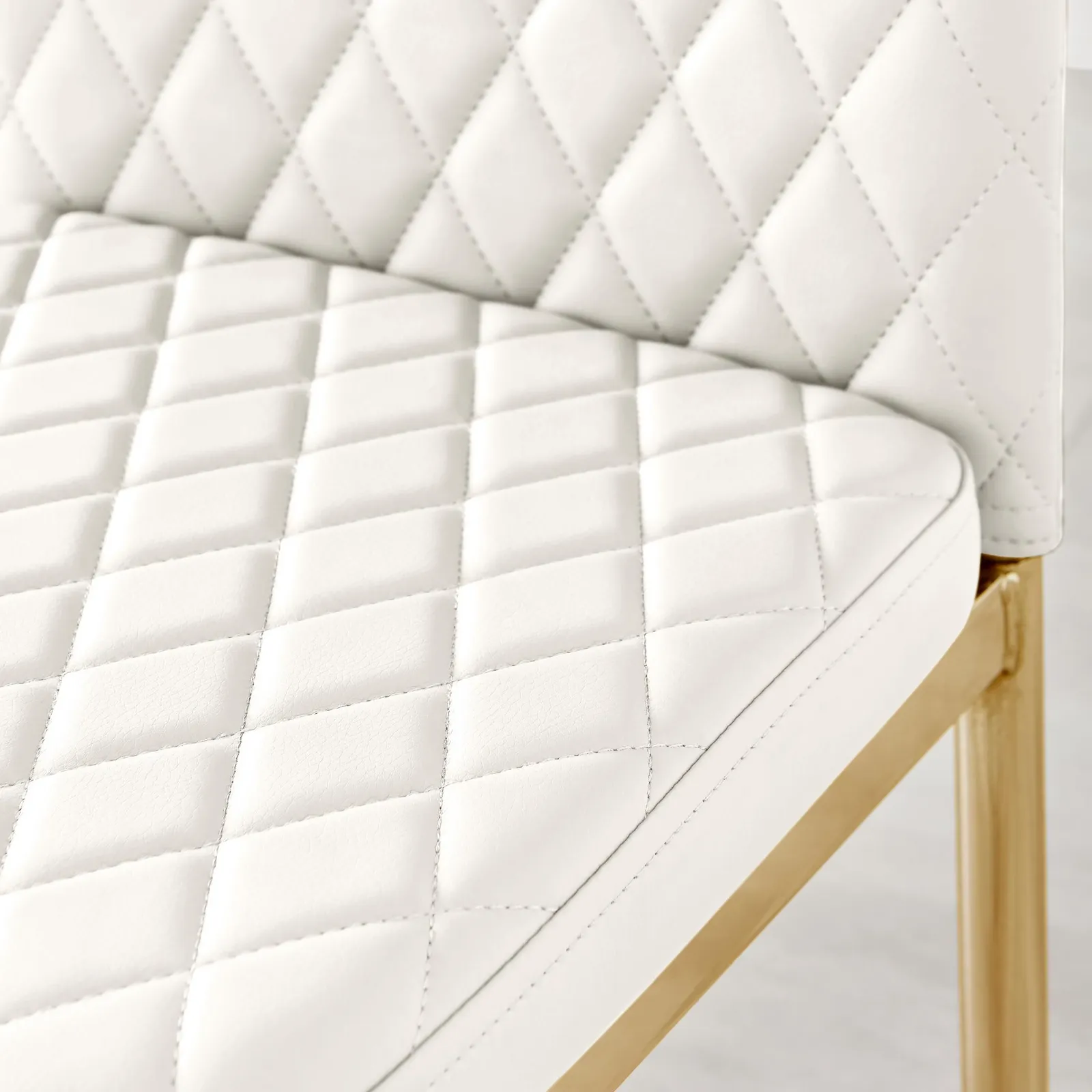 FurnitureboxUK Set of 4 Milan High Back Soft Touch Diamond Pattern Faux Leather Dining Chairs With Gold Chrome Metal Legs in White 6