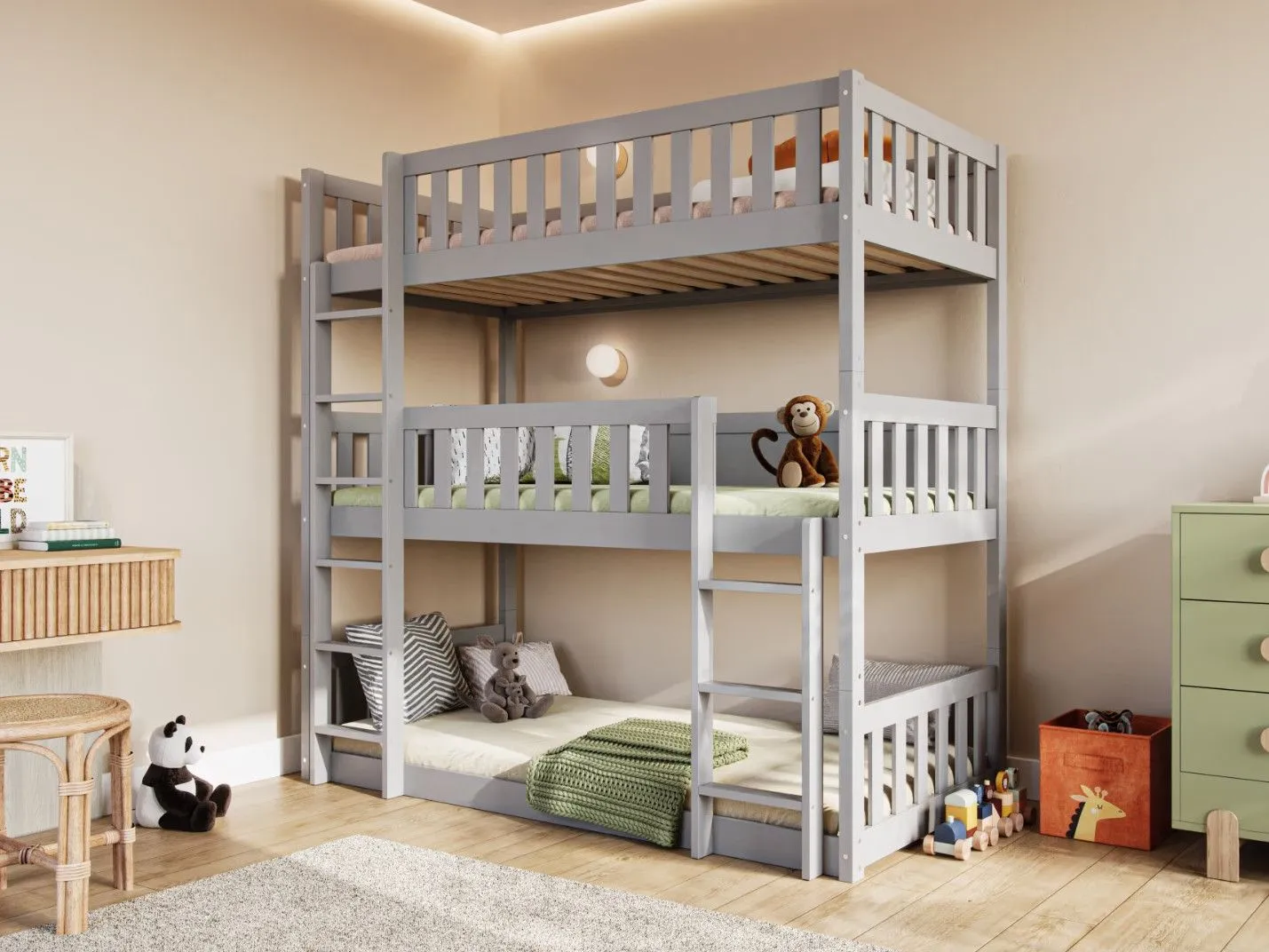 Flair Bea Triple High Bunk Bed in Grey