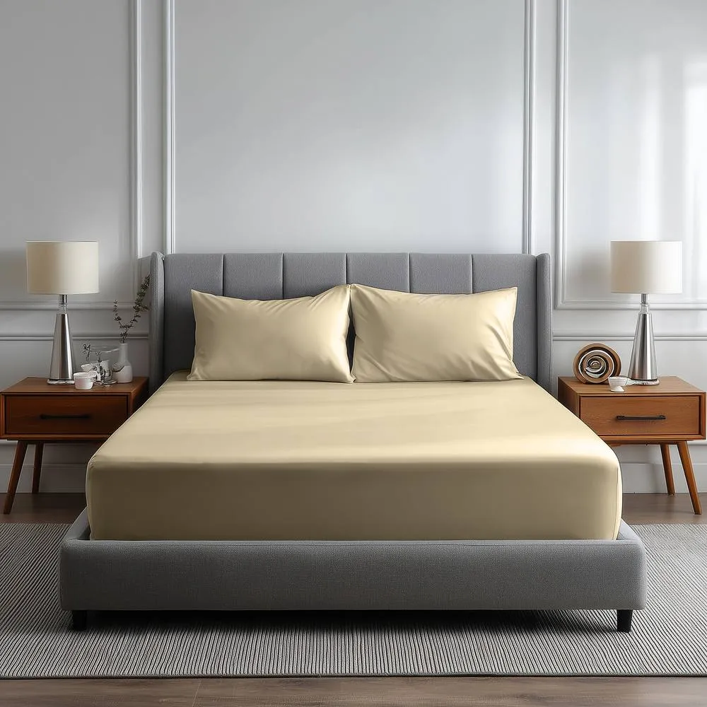 Snug City Luxury 200TC Soft Touch Fitted Sheet Bed Linen 40cm Extra Deep Skirt in Cream