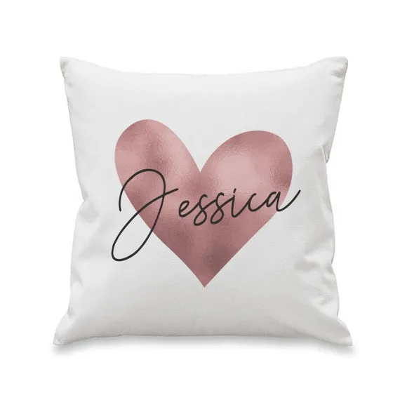 Personalised Rose Gold Heart Cushion 3