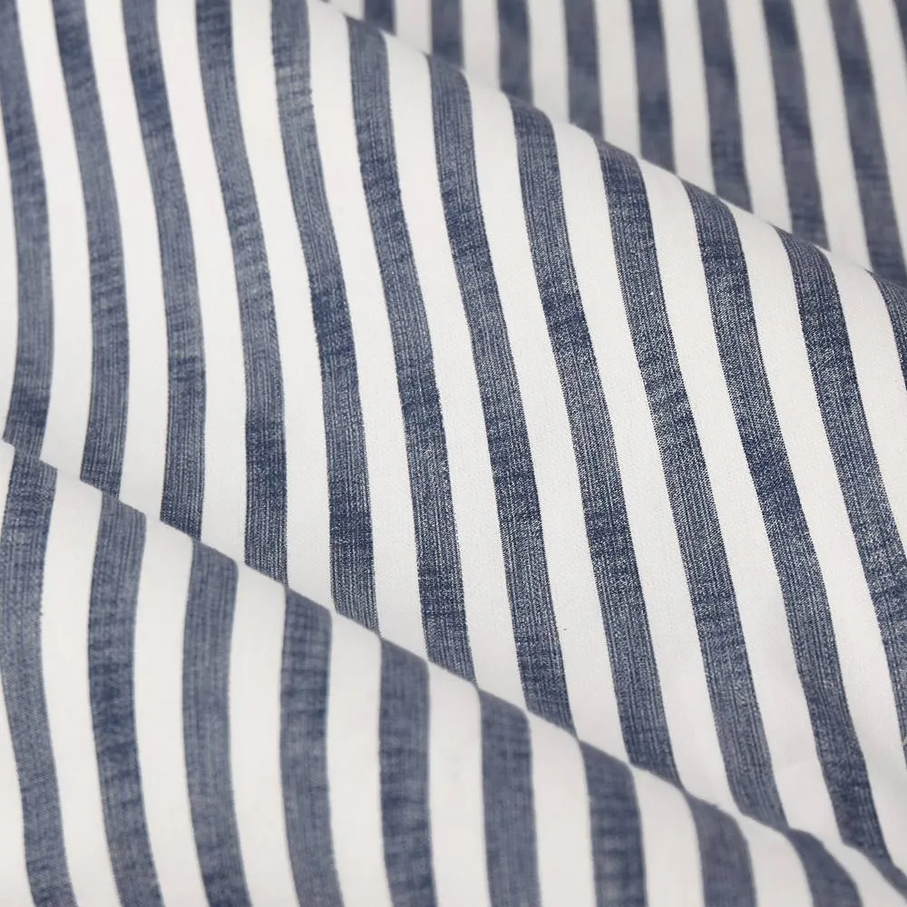 Yard Hebden Striped 100% Cotton Lined Eyelet Curtain Pair in Blue 5