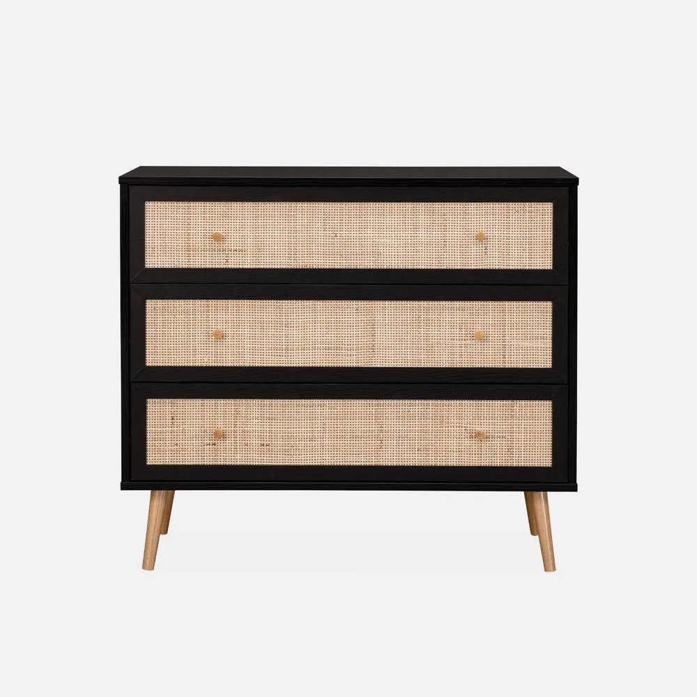 sweeek 3-drawer Chest With Wood & Cane Effect in Black 2