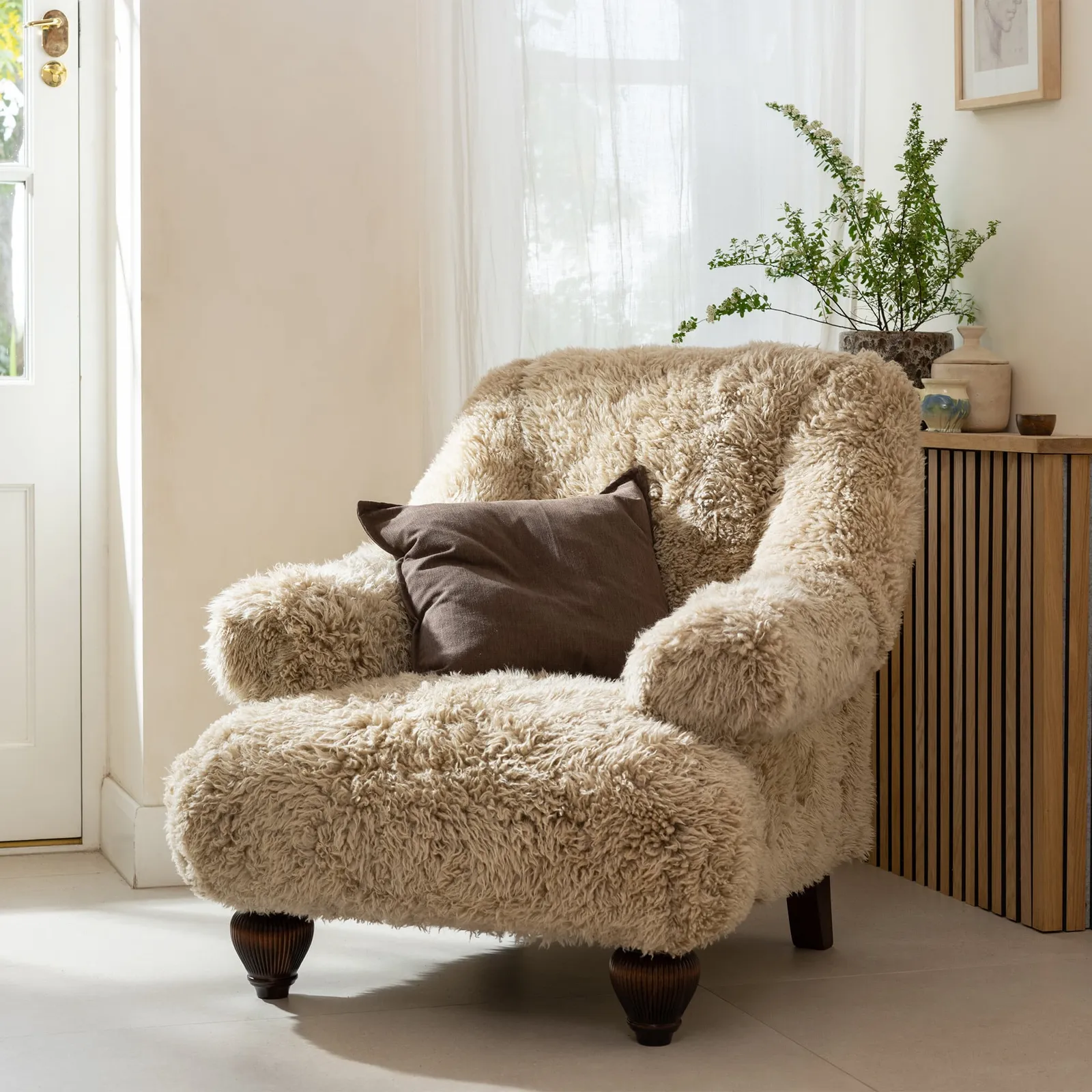 Tetrad Nappa Armchair Auckland Long Hair, Neutral Fabric | Barker & Stonehouse 2