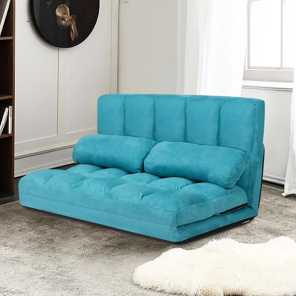 Costway 3 IN 1 Folding Lazy Sofa Bed Floor Sleeper Seat 6-Position Adjustable 2 Pillows in Blue 3