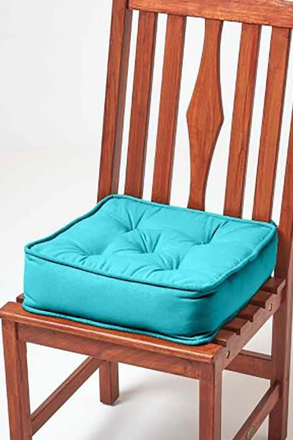 Homescapes Cotton Dining Chair Booster Cushion in Teal 1