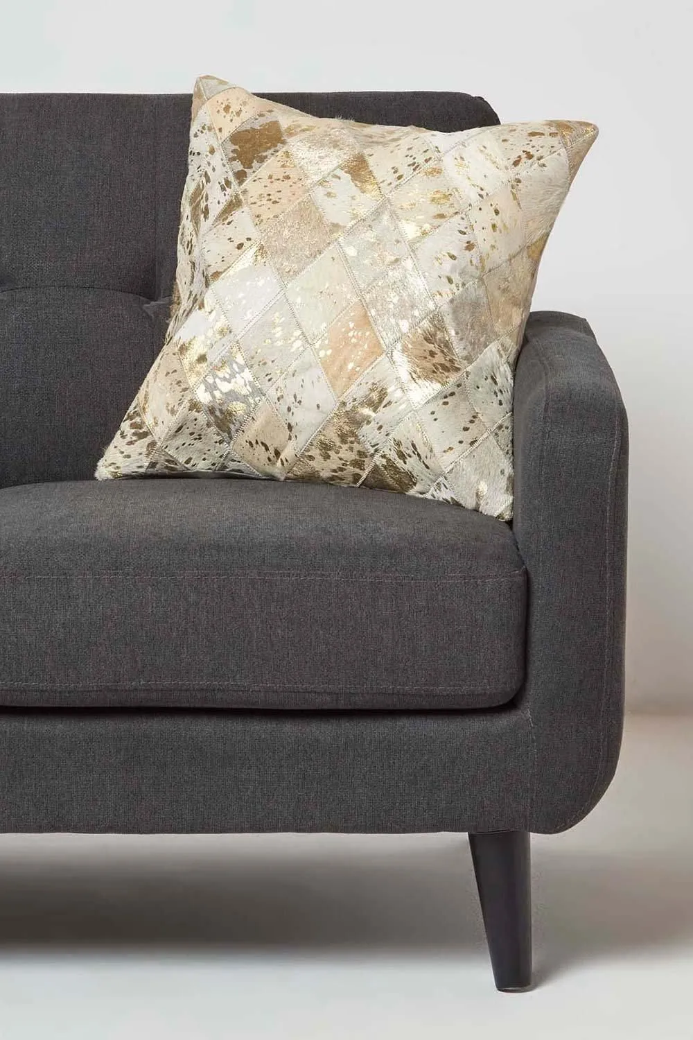 Homescapes Geometric Diamond Leather Cushion 45 x 45 cm in Grey 2