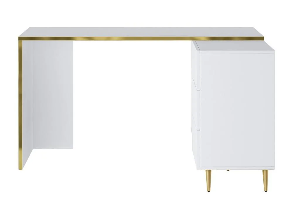 Vente-unique Corner Desk With Drawers & Open Compartments - Gloss White & Gold 2