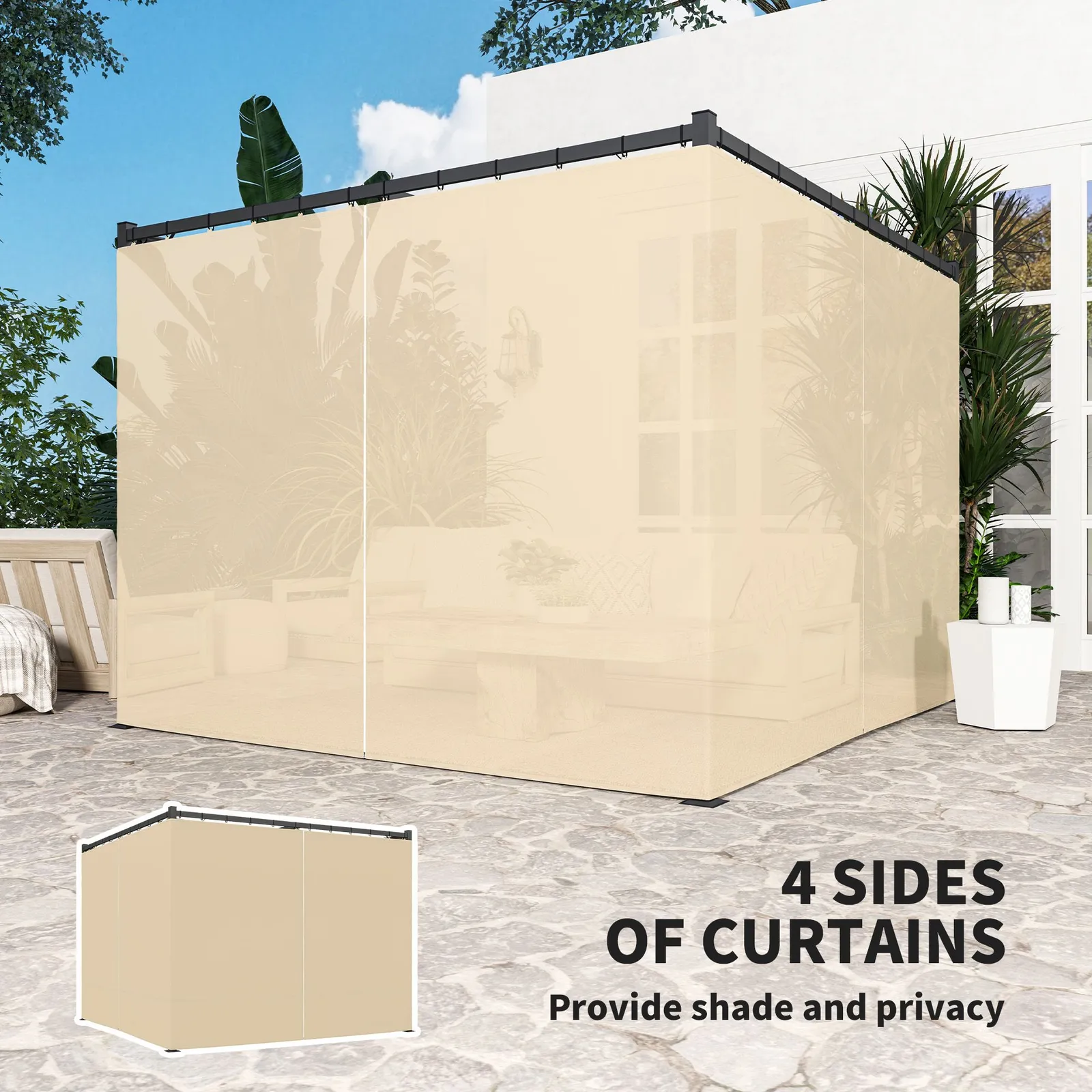 OUTSUNNY 3 x 3(m) Pergola with Retractable Roof & Curtains in Khaki 5