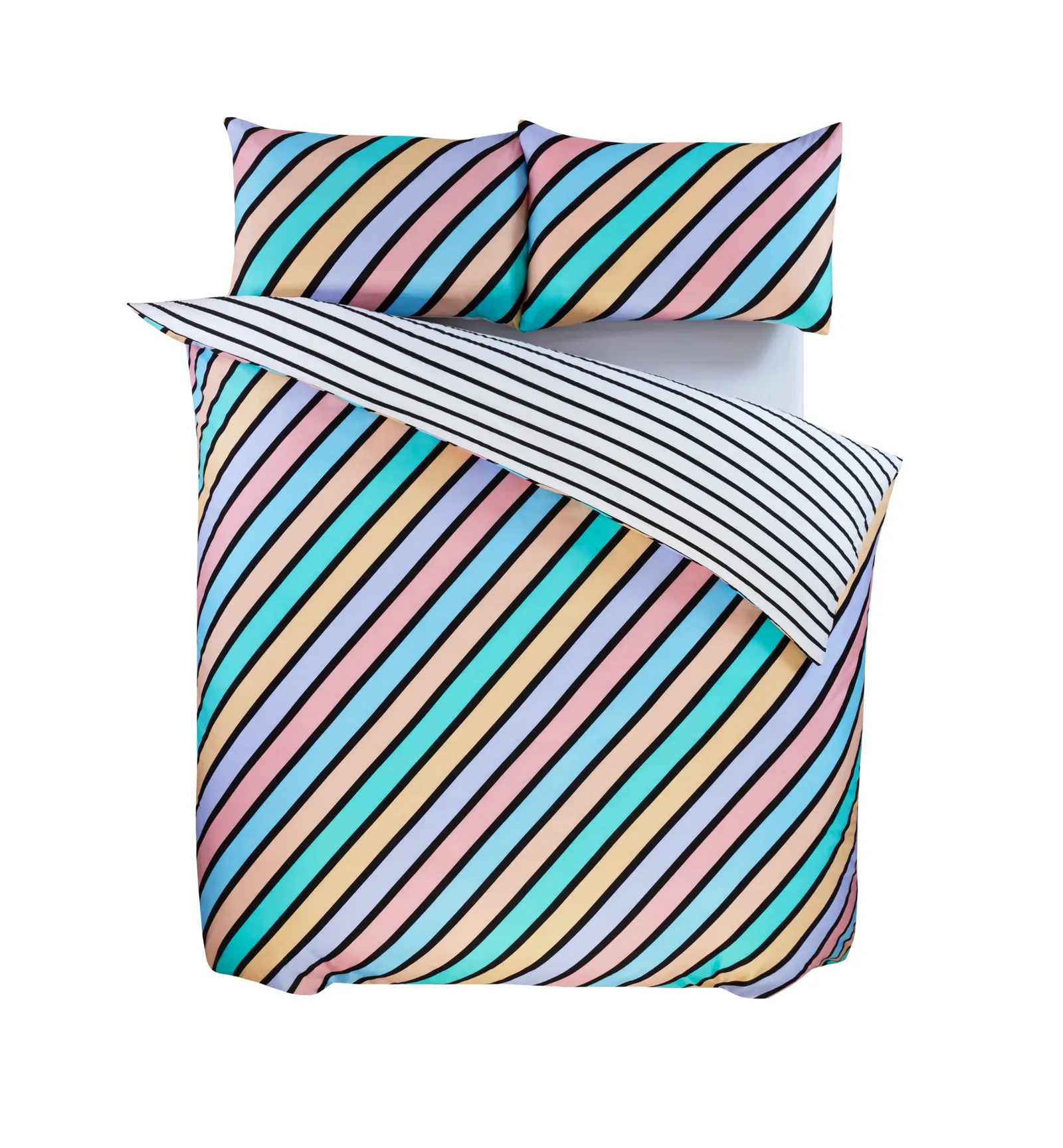 Rapport Home Oxford Stripe Microfibre Reversible Duvet Cover Set with Pillowcase in Green 3