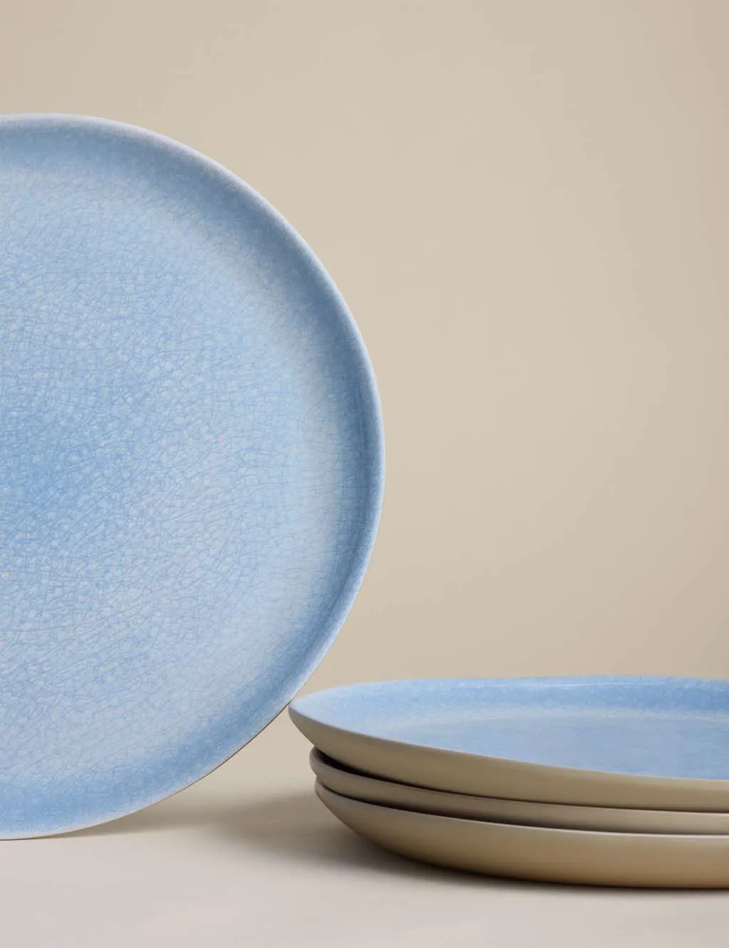 M&S Set of 4 Linen Reactive Picnic Side Plates Blue