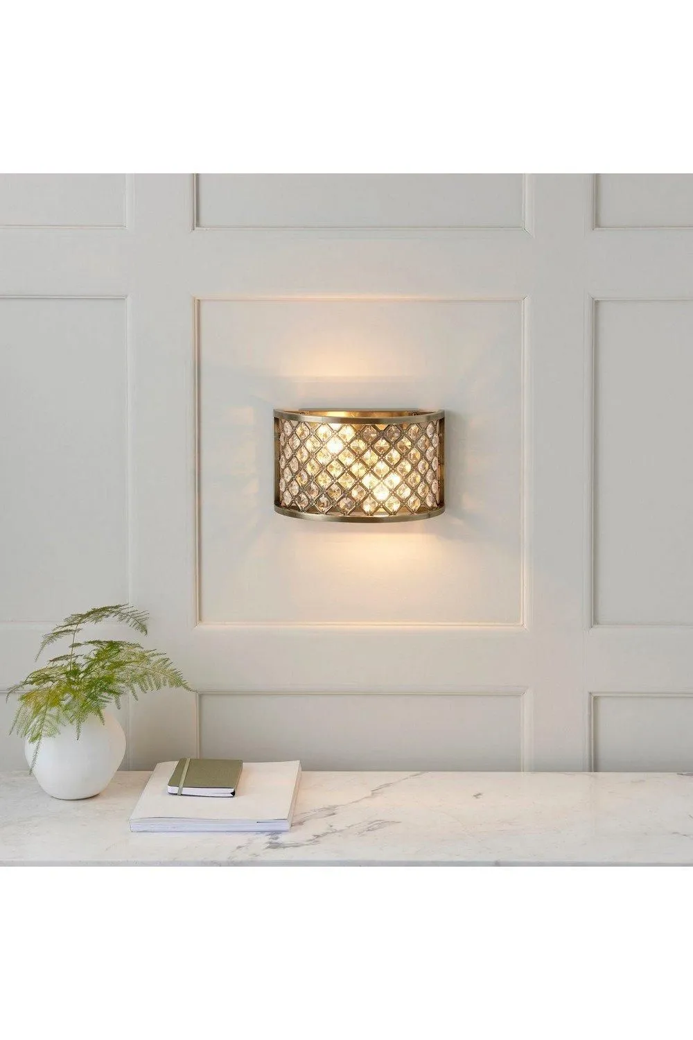 Netlighting Hudson 2 Light Indoor Wall Light Antique Brass with Crystal E14 in Gold 4