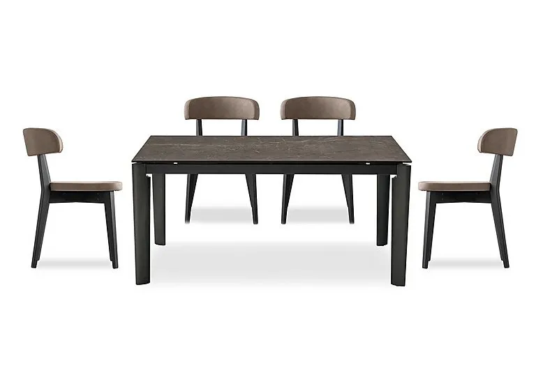 Rosa 130cm Small Extending Dining Table with Bronze Ceramic Top and Graphite Wooden Legs and 4 Siren Chairs - Desert
