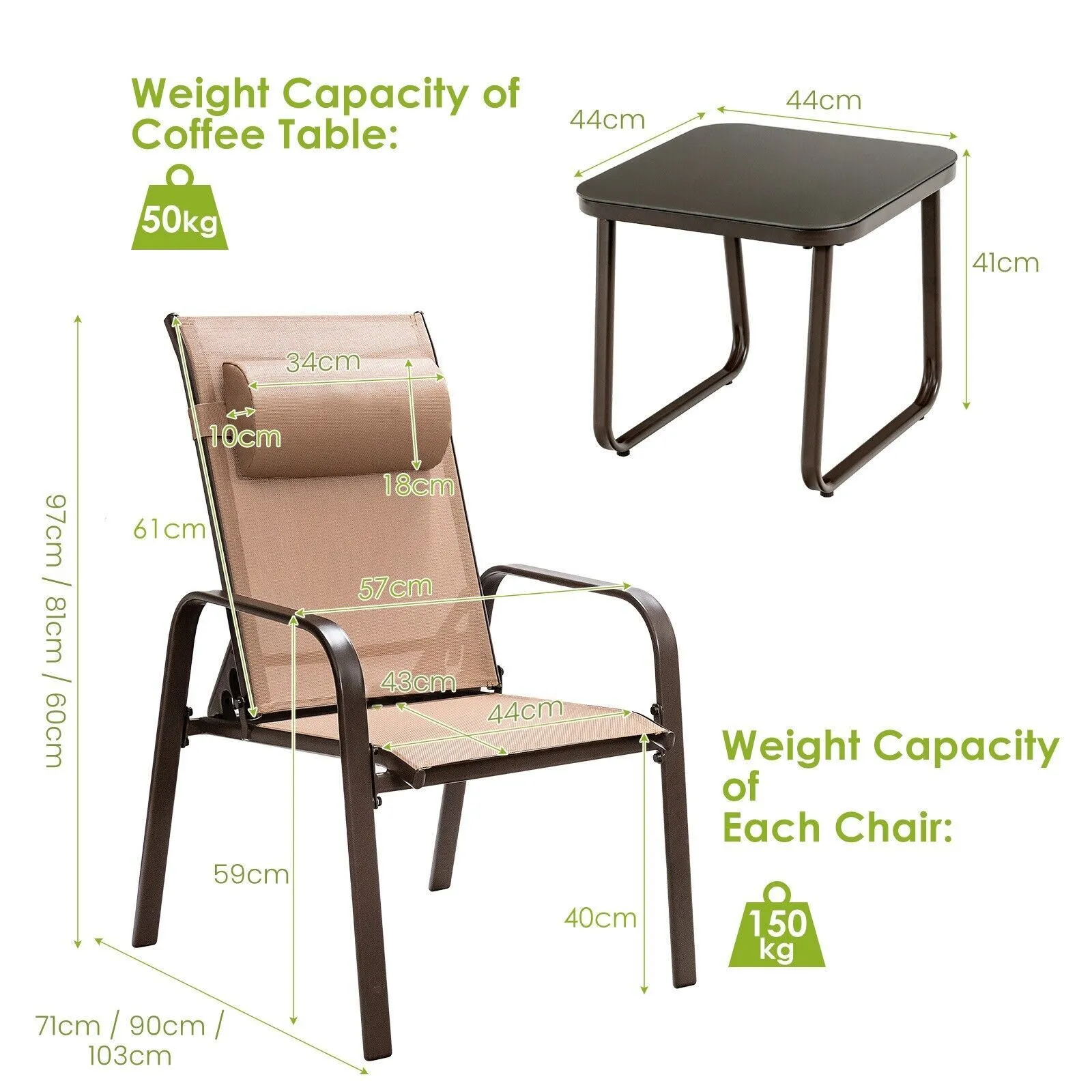 Costway 3-Piece Patio Bistro Furniture Set Outdoor Coffee Table Stackable Chairs Set in Brown 2
