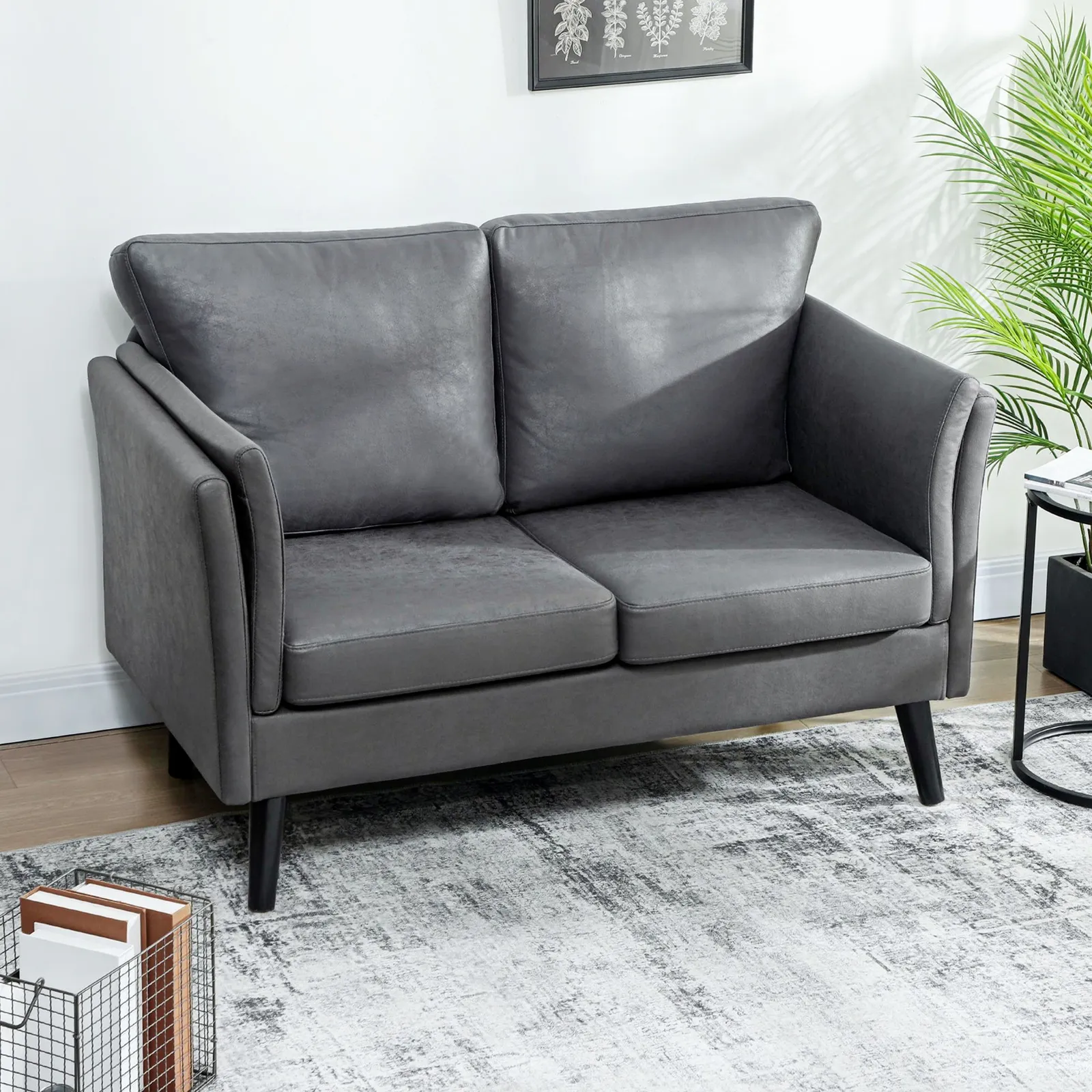 HOMCOM Small Sofa, Loveseat Sofa for Bedroom, Home Office in Dark Grey 2