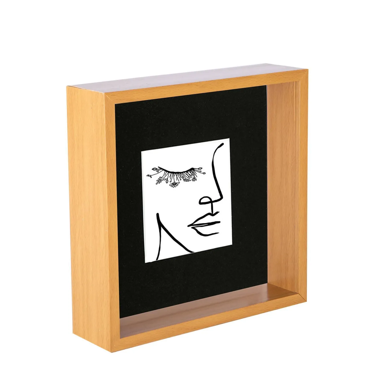 Nicola Spring 3D Deep Box Photo Frame - 8 x 8" with 4 x 4" Mount - Light Wood in Black 1