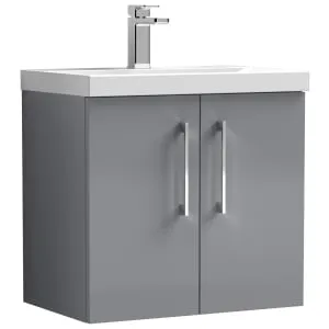 Nuie Arno Grey Wall Hung 2 Door Vanity Unit & Basin - 579 x 610mm
