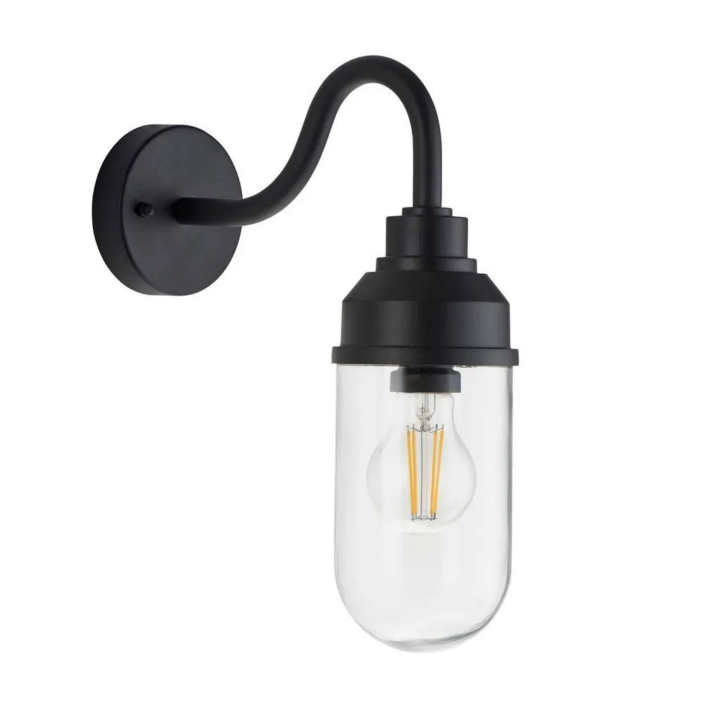 Netlighting Truro Outdoor Wall Lantern Textured Black & Clear Glass E27 6