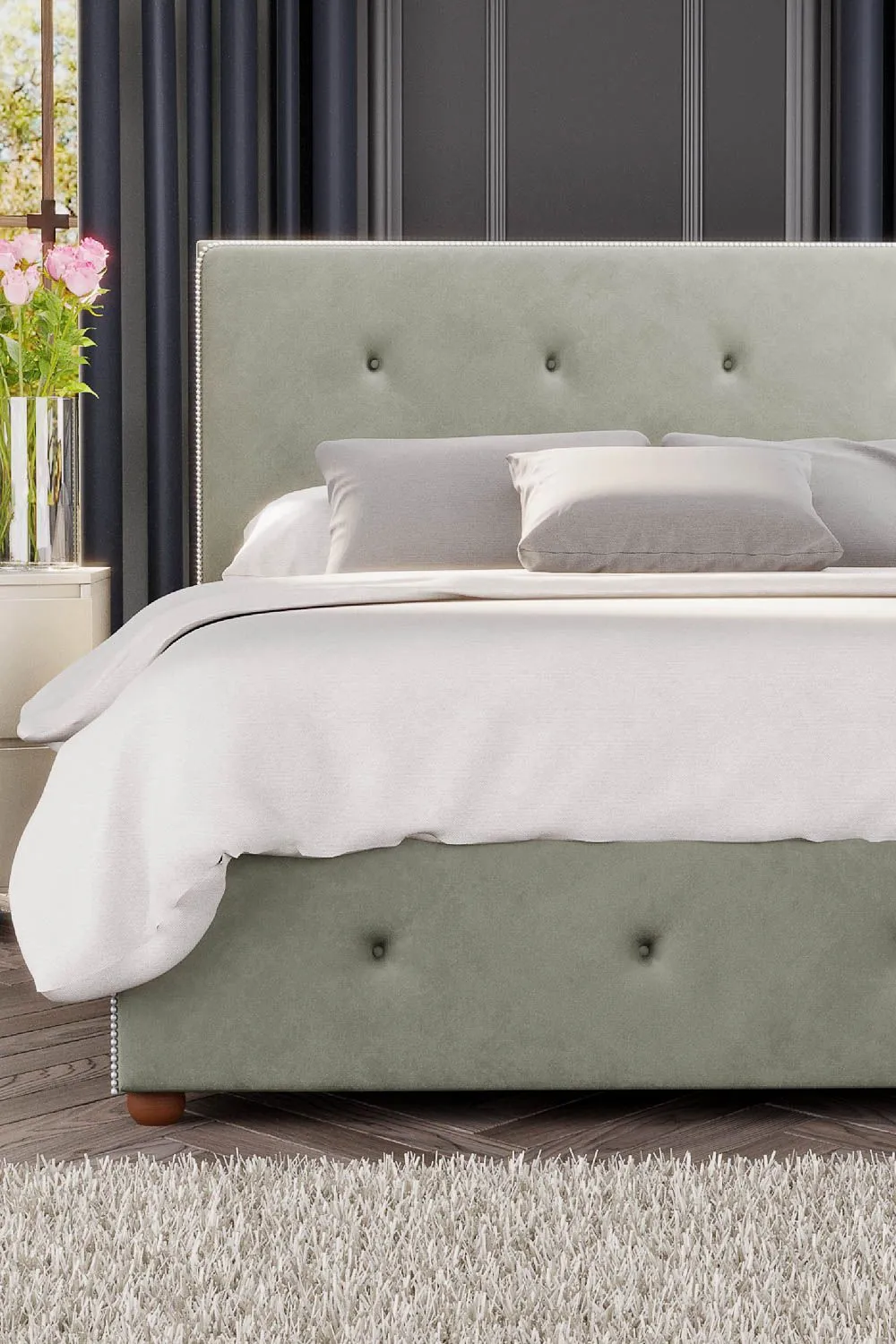 Laurence Llewelyn-Bowen Hesper Ottoman Storage Bed in Plush Velvet Fabric, Custom Made in Duck Egg Blue 4