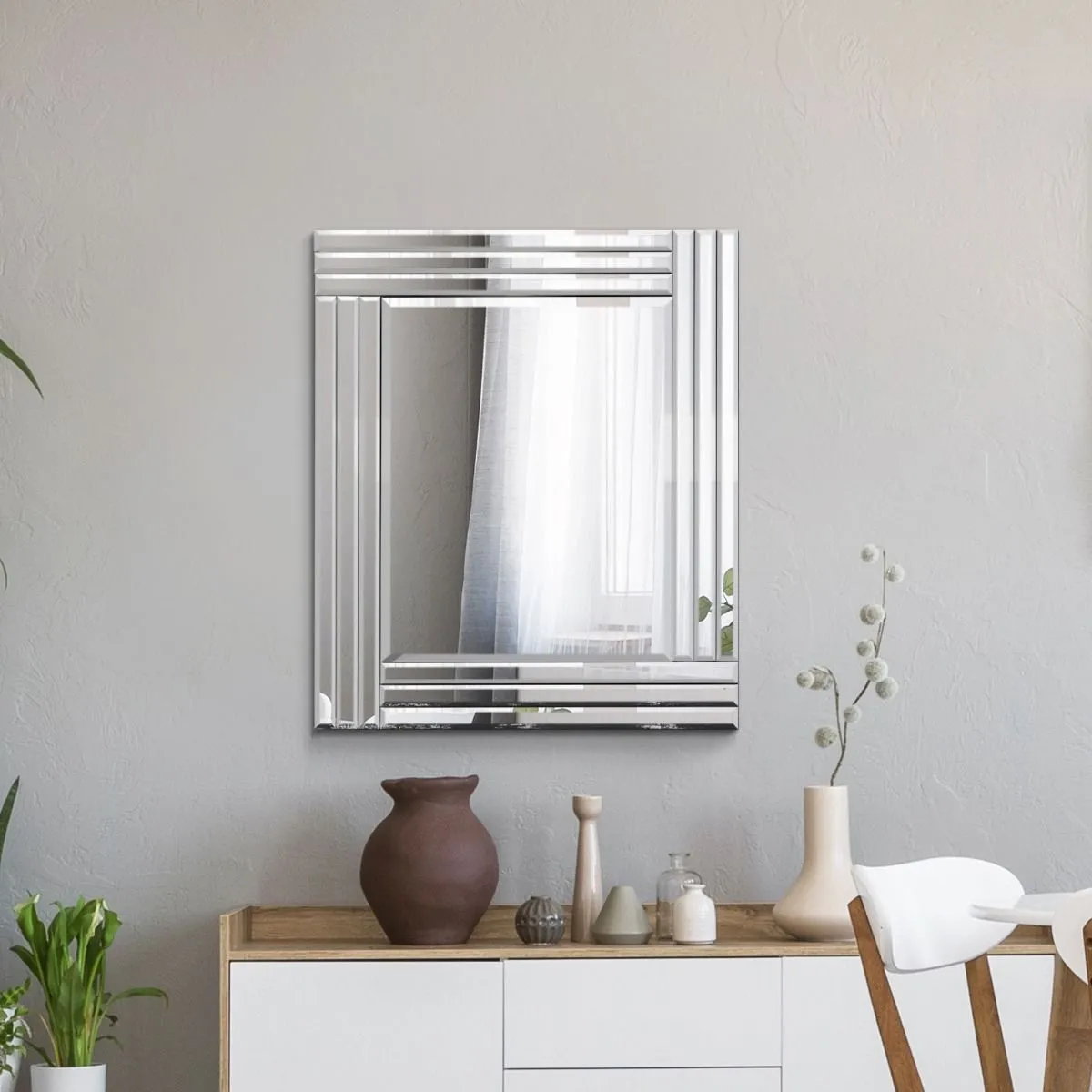 MirrorOutlet Oakley All Glass Triple Edge Bevelled Mirror 68 x 58 CM in Silver 6