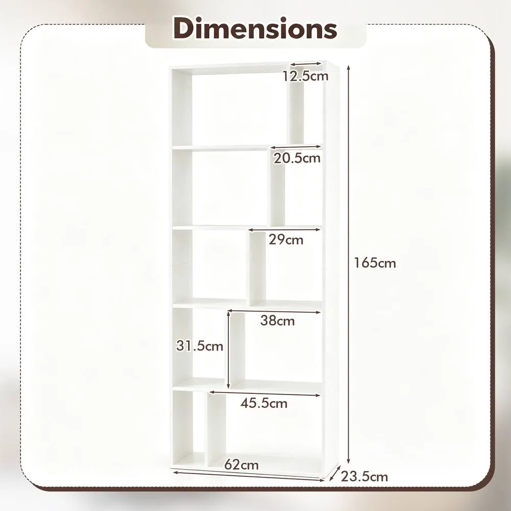 Costway 5-Tier Geometric Bookshelf with 10 Open Cubbies in White 2