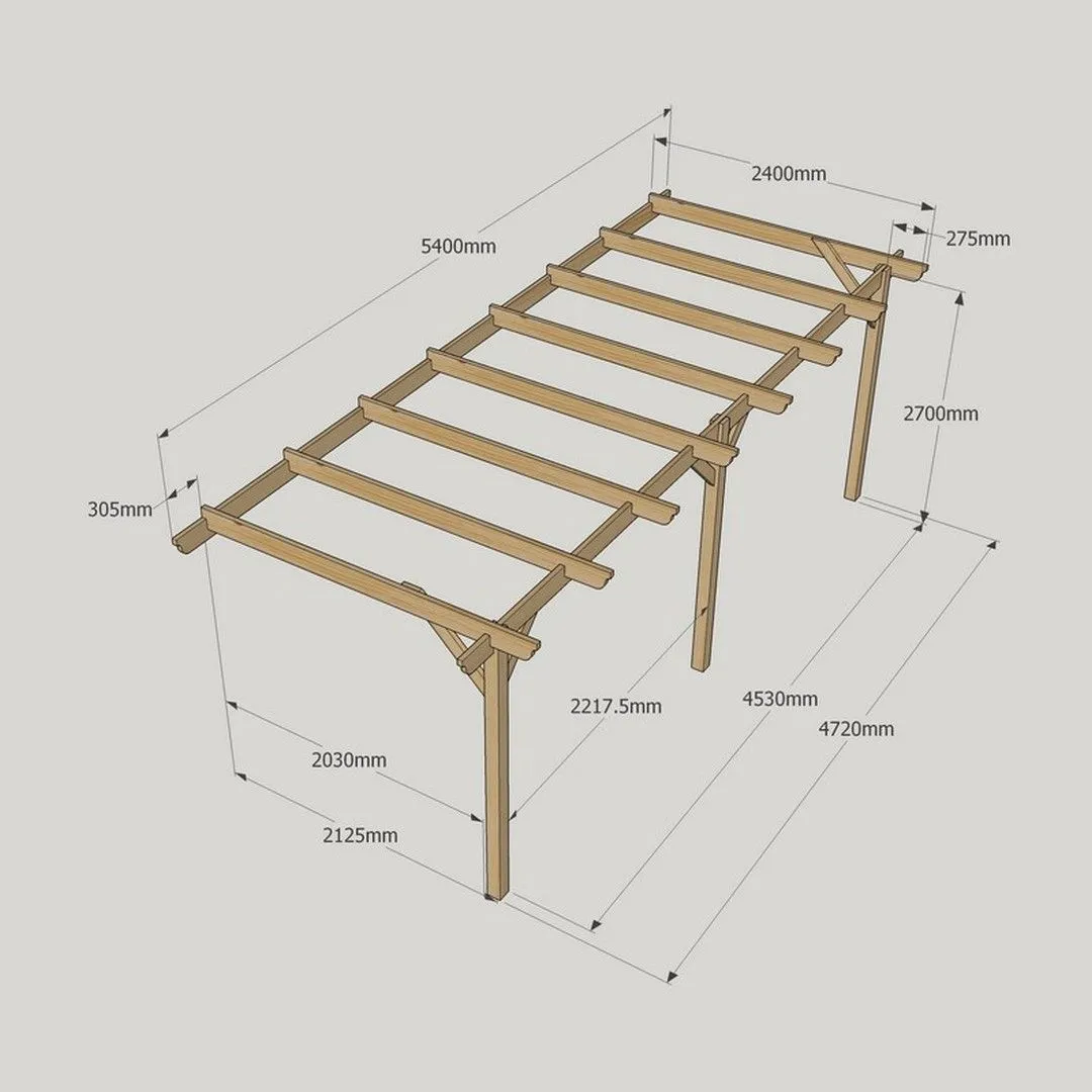 Rutland County Garden Furniture Ltd Wall Mounted Garden Pergola 3 Posts, Wood, L240 x W540 x H270cm, Brown 6