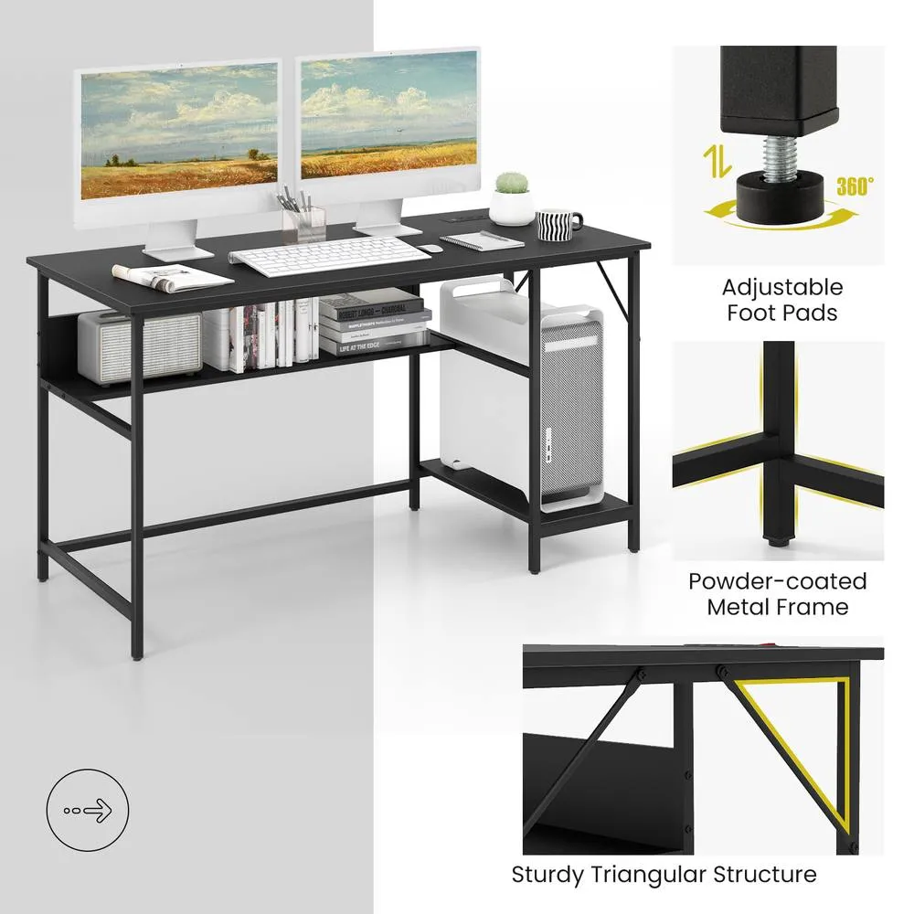 Costway 140 x 60 CM Computer Desk w/ Charging Station & 4 Power Outlets in Black 6