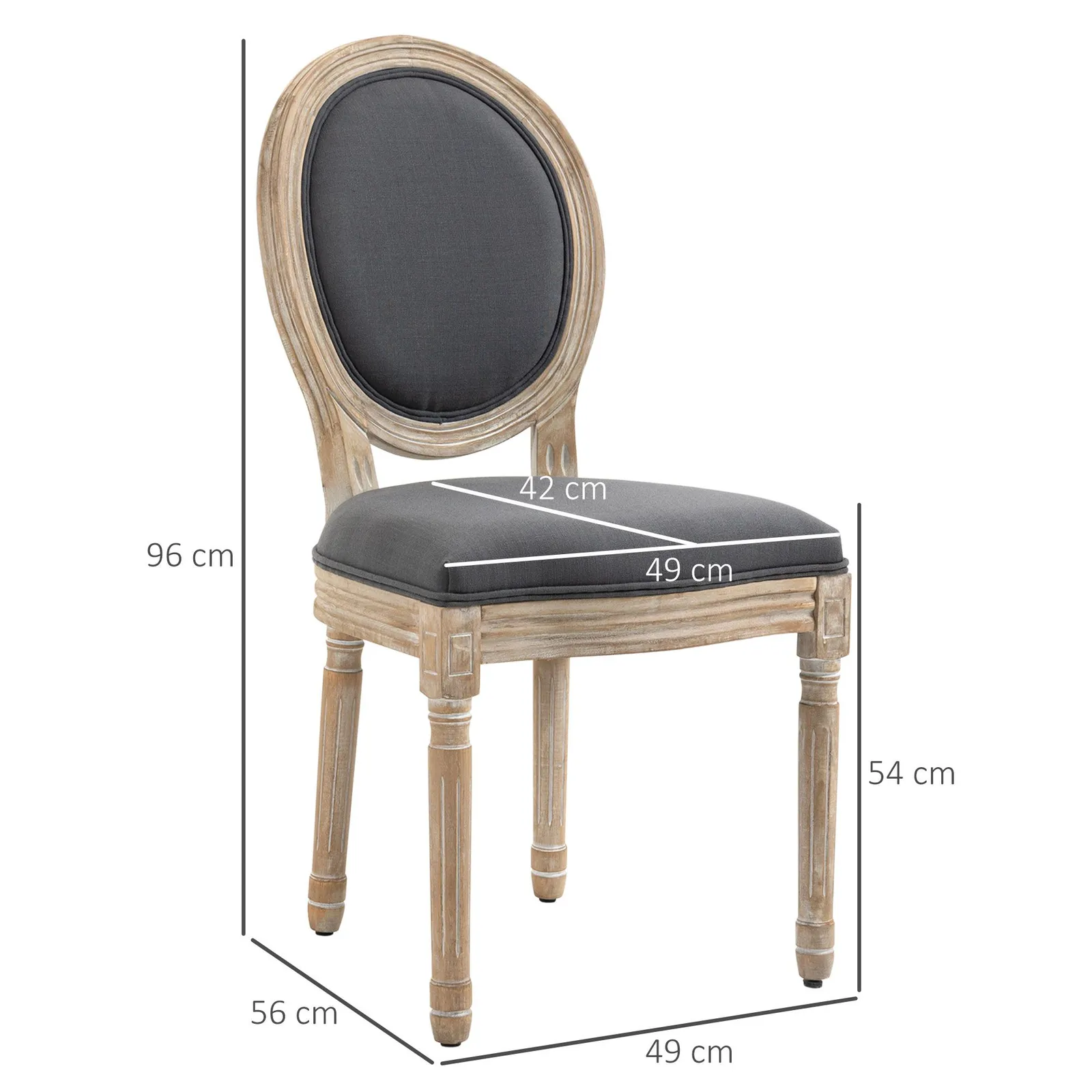 HOMCOM Dining Chairs Set of 2, French-Style Kitchen Chairs, Armless Accent Chairs with Linen Fabric Upholstery, Round Backrest & Solid Wooden Frame 3