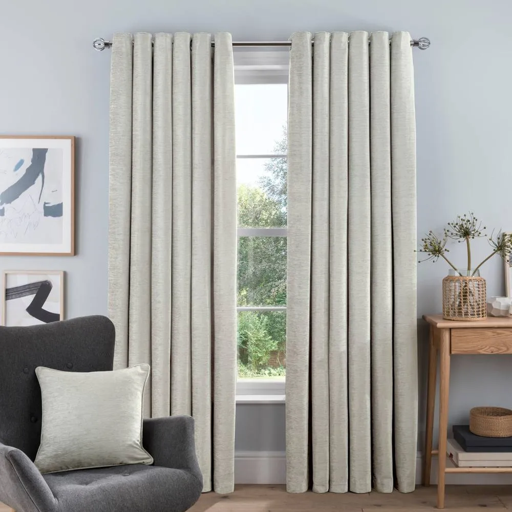 Smart Living Luxury Chenille Eyelet Lined Curtains - 2 Panels in Cream