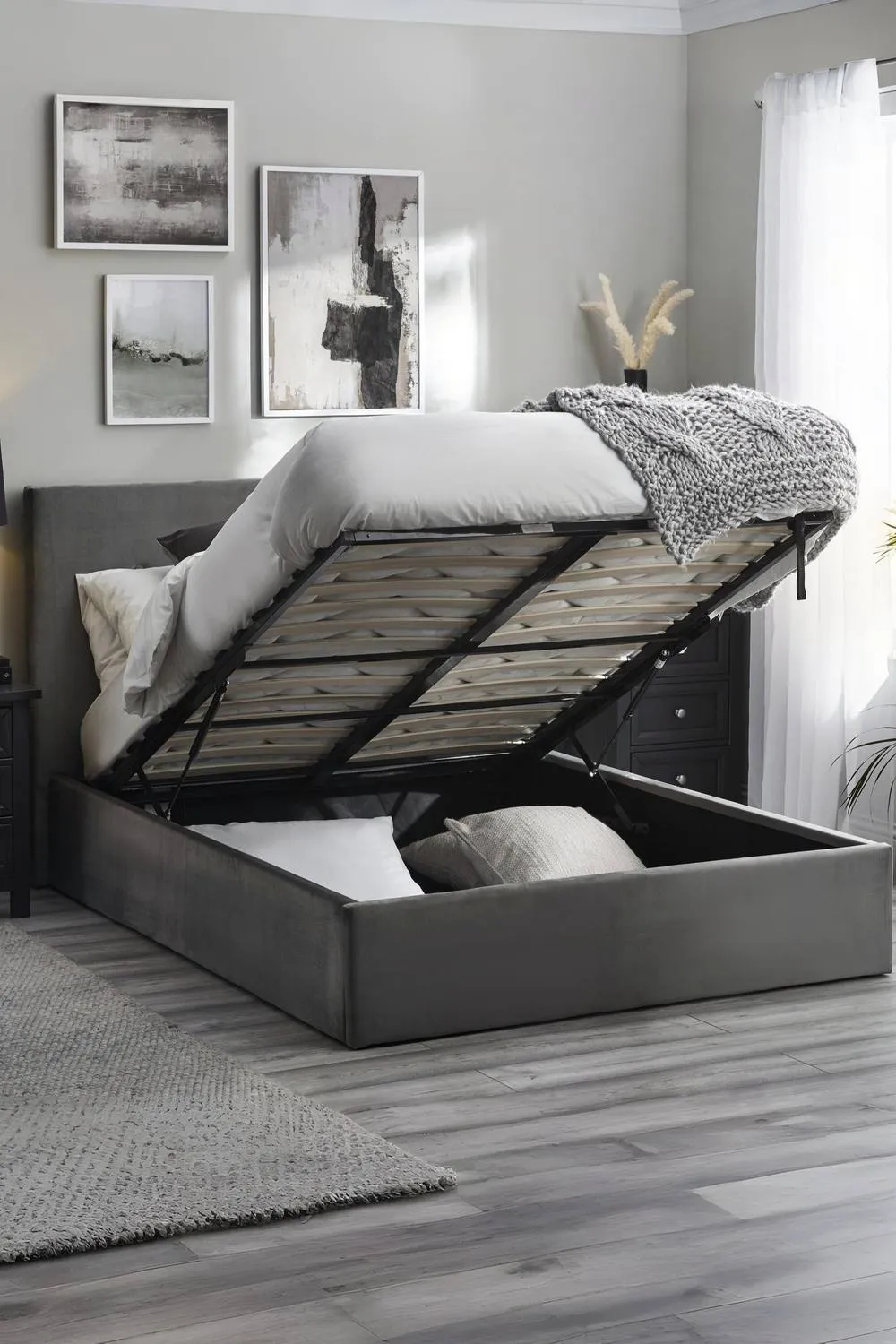 Julian Bowen Shoreditch Upholstered Ottoman Storage Bed in Grey