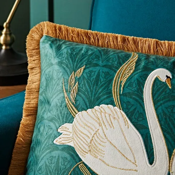 Embroidered Swan Cushion 2