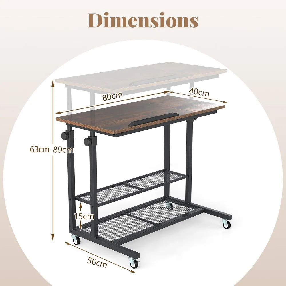 Costway Mobile Stand up Desk Height Adjustable Sit Stand Desk-Brown in Brown 2