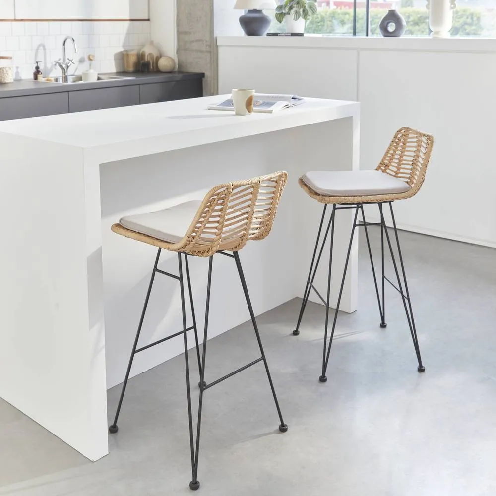 sweeek Pair of rattan bar stools 67cm in Light Sand 3