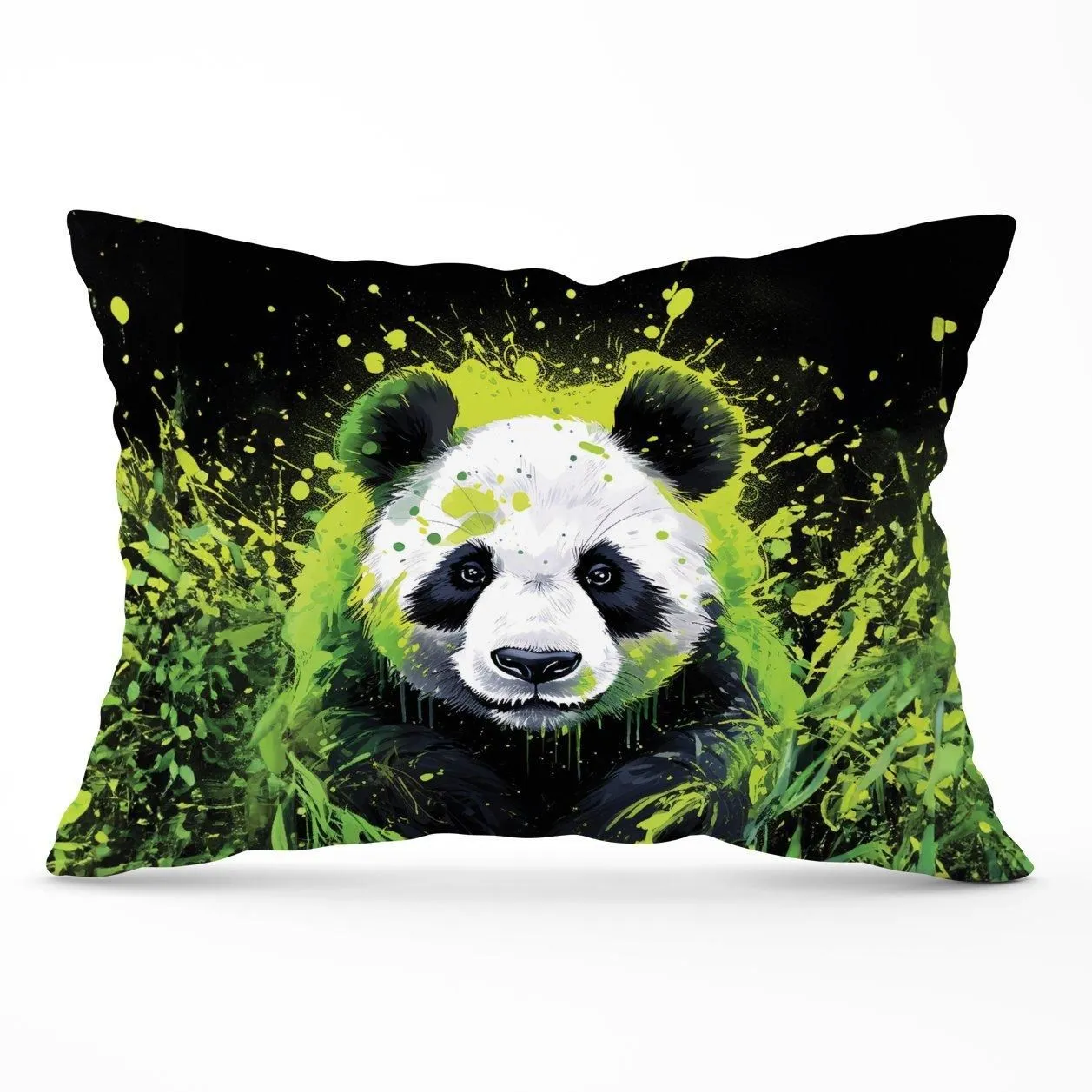 Warren Reed - Designer Green Splashart Panda Face Cushions
