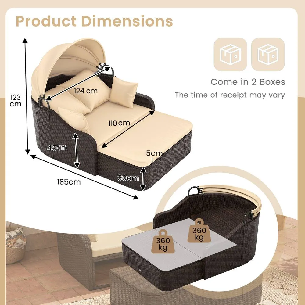 Costway Patio PE Rattan Daybed with Retractable Canopy in Beige 2