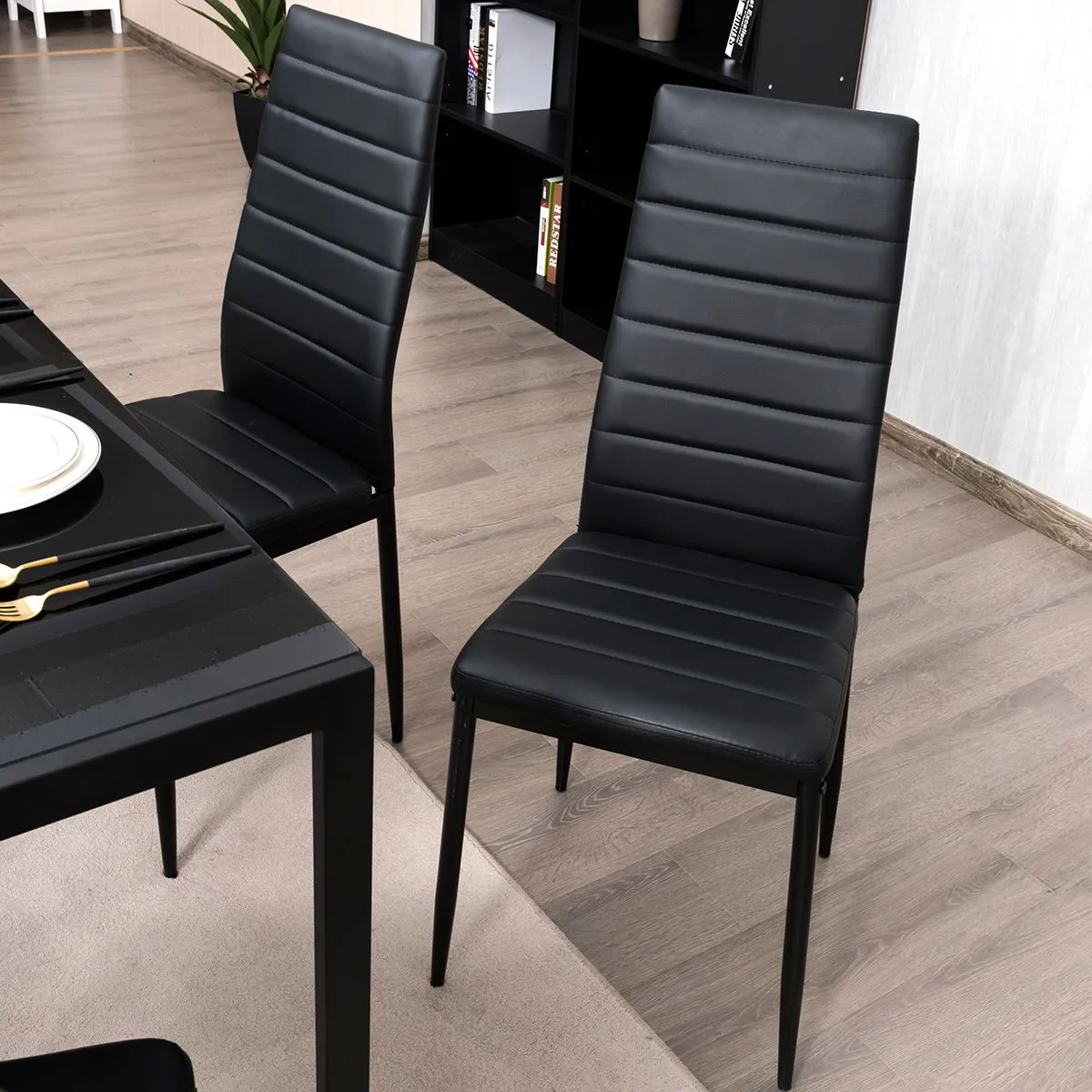 Costway Dining Chairs Set of 6 with Comfortable High Back & Padded Seat Side Chairs PVC Leather in Black 6