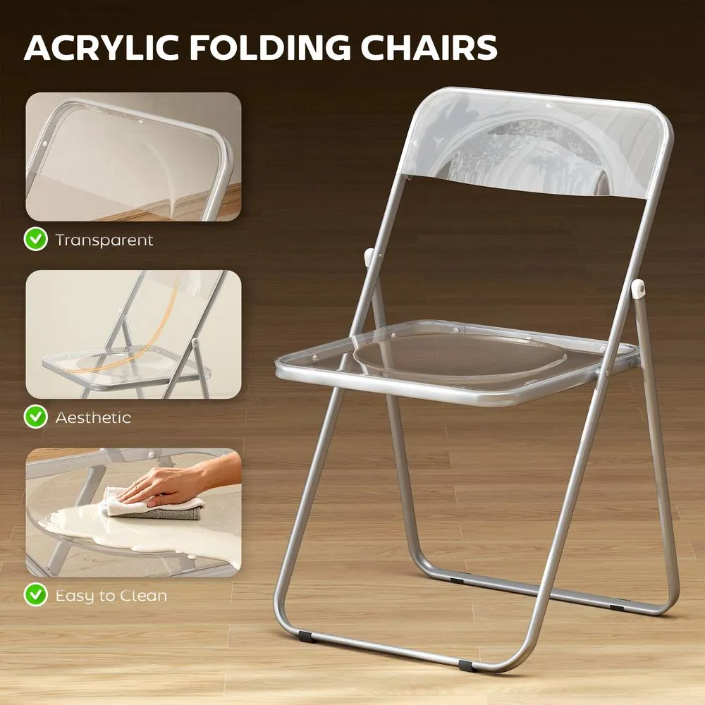 HOMCOM Foldable Chairs with Heavy Duty Steel Frame, Clear 4