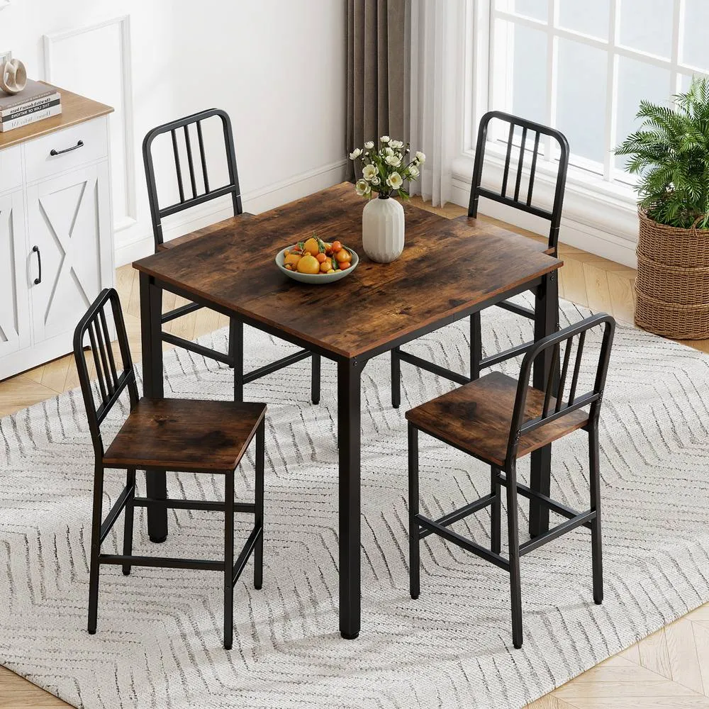 Costway Counter Height Dining Table Set 5PCS Kitchen Bar Table & Chairs Set in Brown